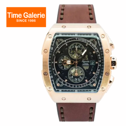 Alexandre Christie ALCW6411MCLRGBA Rose Gold Case Brown Leather Strap Men Watch